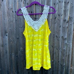 Yellow Sleeveless White Crochet Detail Top